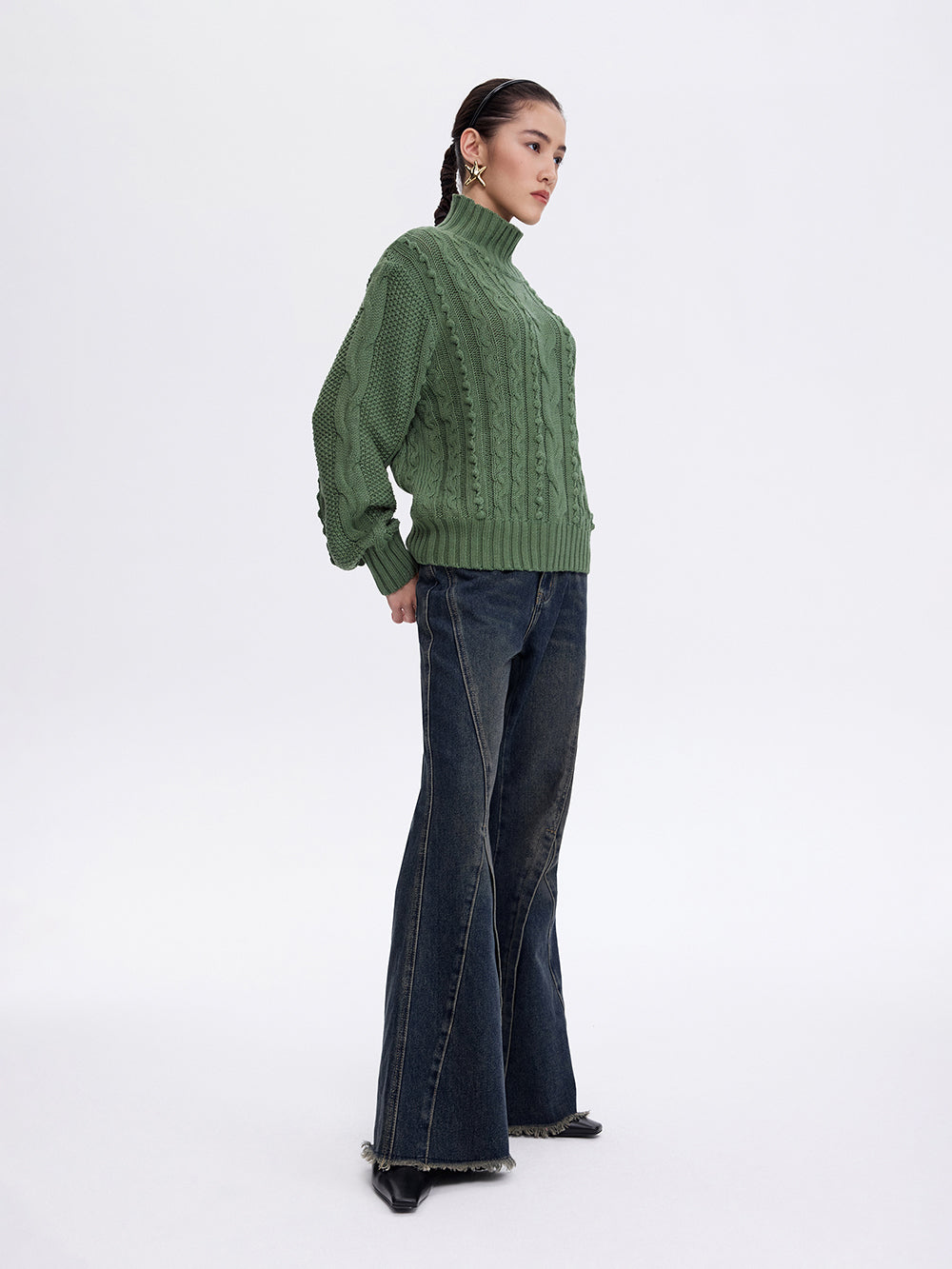 Textured Cotton Sweater — Green