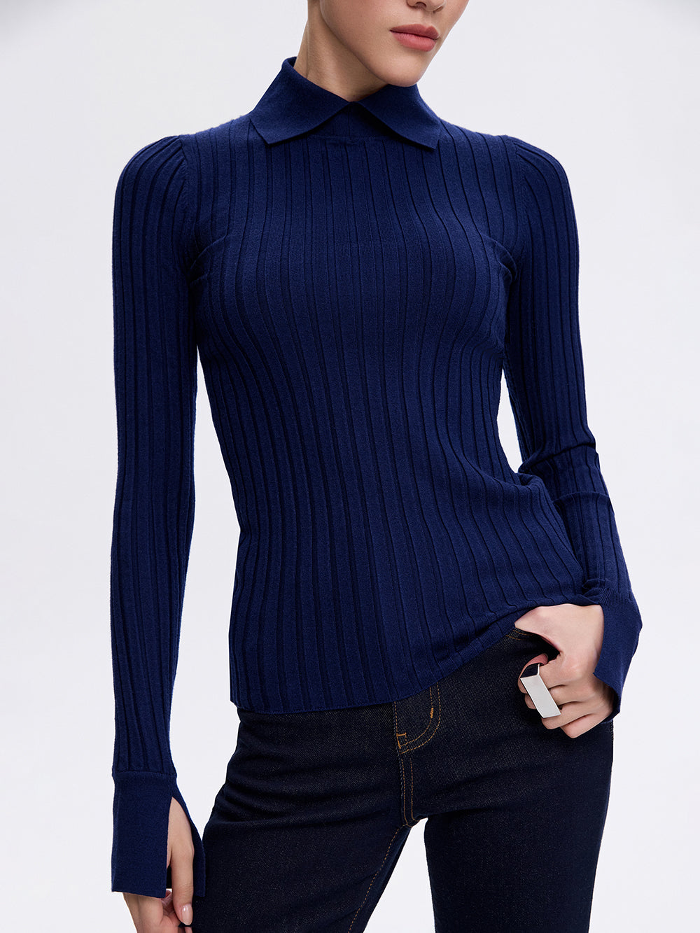 Knit Polo Turtleneck — Navy
