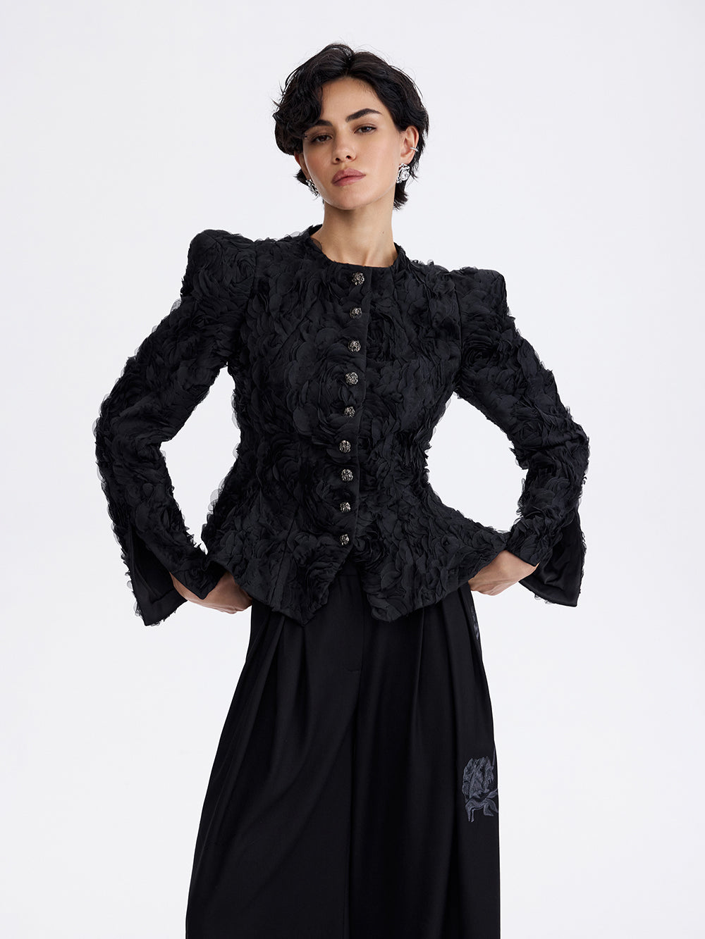 Textured Rose Jacket — Black