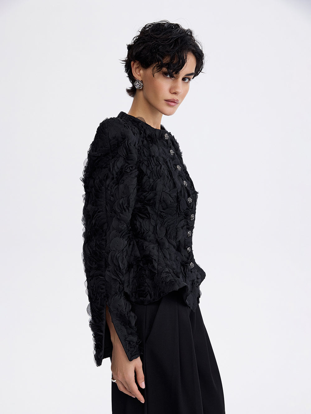 Textured Rose Jacket — Black