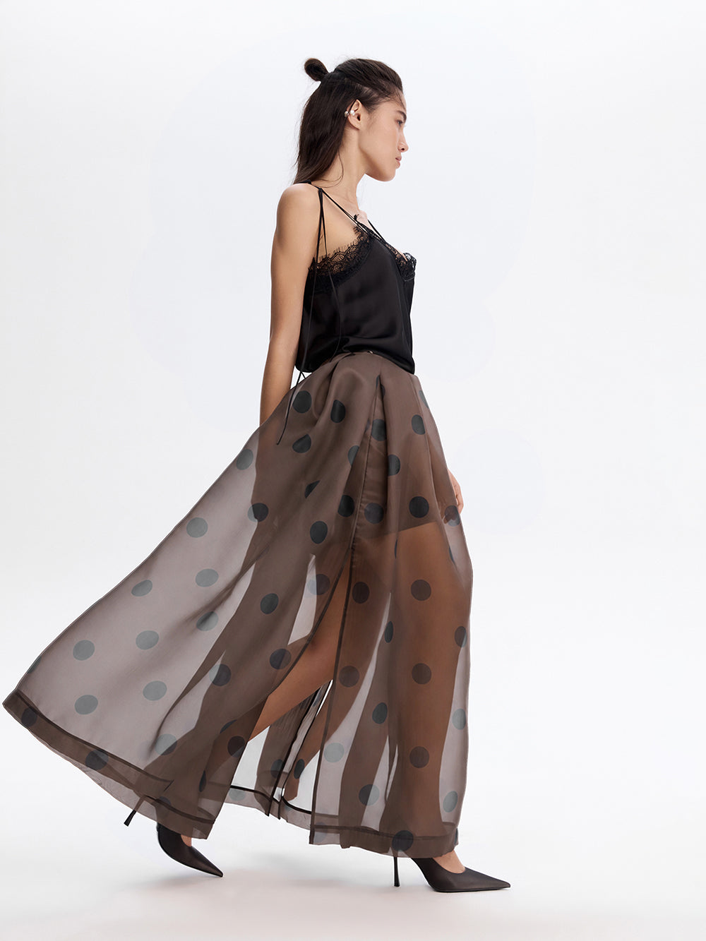 Polka Dot Organza Skirt — Brown