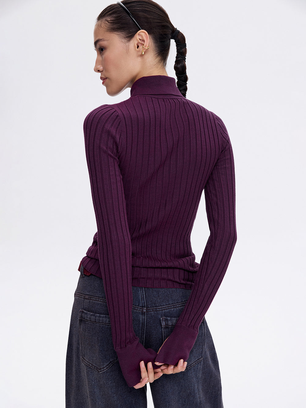 Knit Polo Turtleneck — Burgundy
