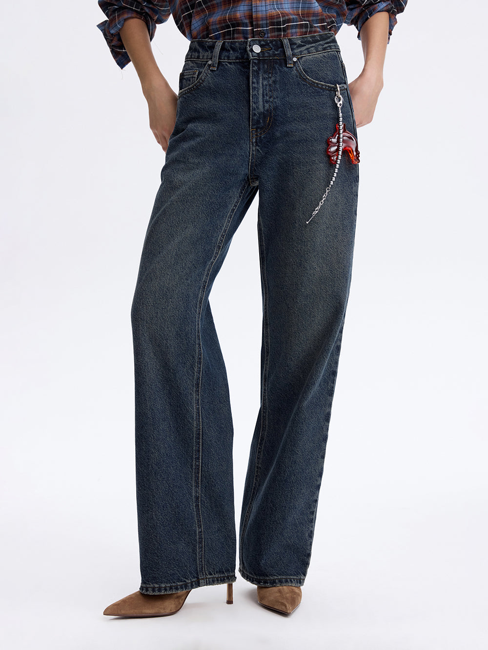 Rooster Embroidered Jeans — Blue