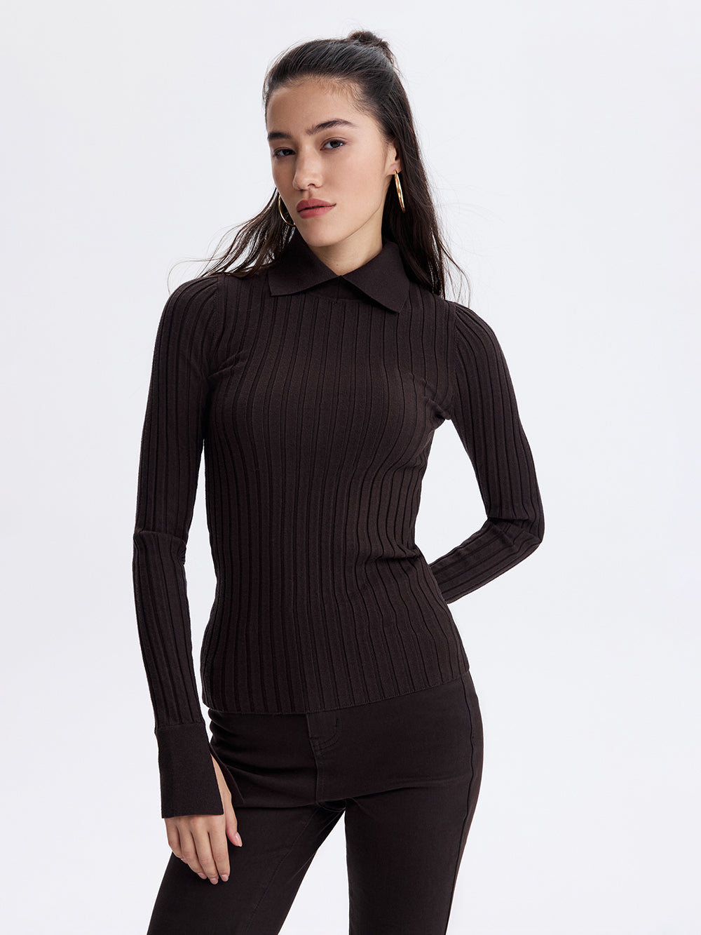 Knit Polo Turtleneck — Chocolate