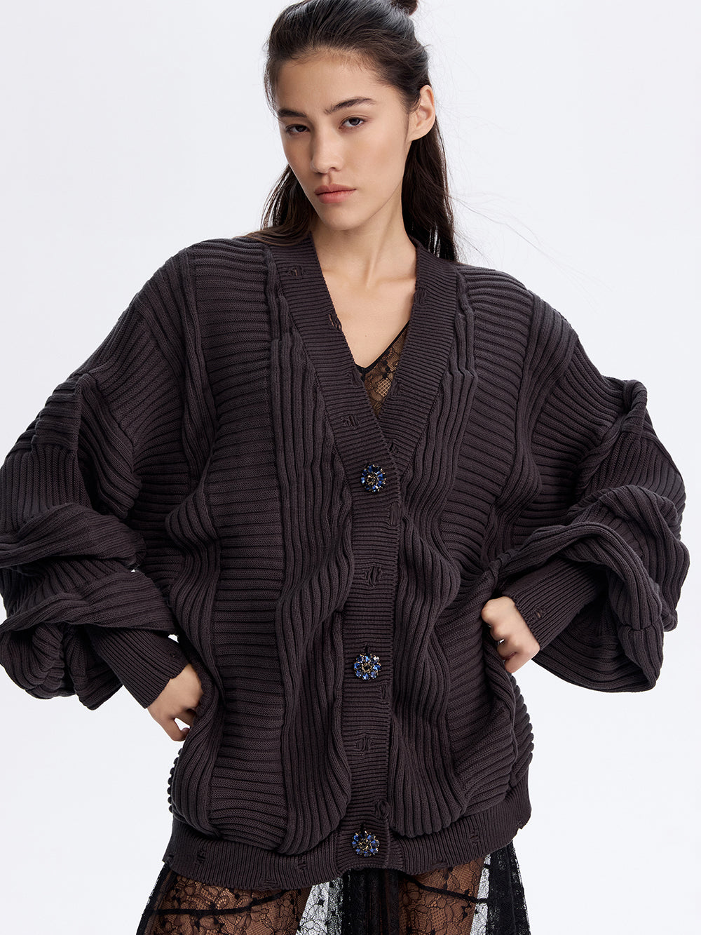 PRAS textured knit cardigan