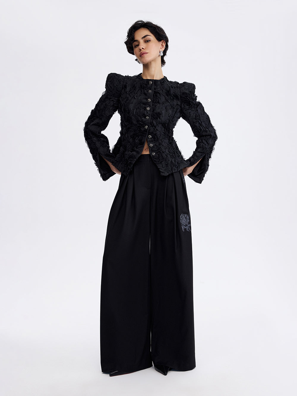 Textured Rose Jacket — Black