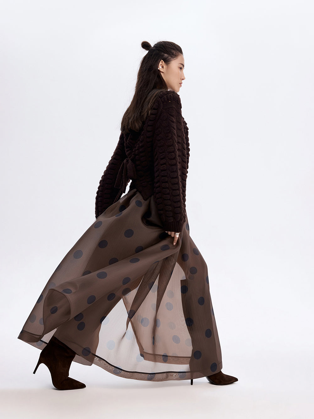 Polka Dot Organza Skirt — Brown