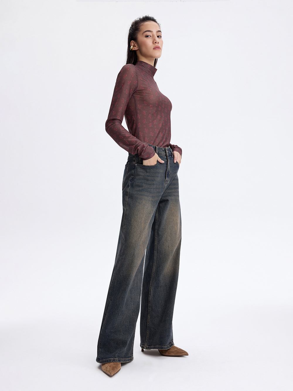 Turn-Up Baggy Jeans — Blue