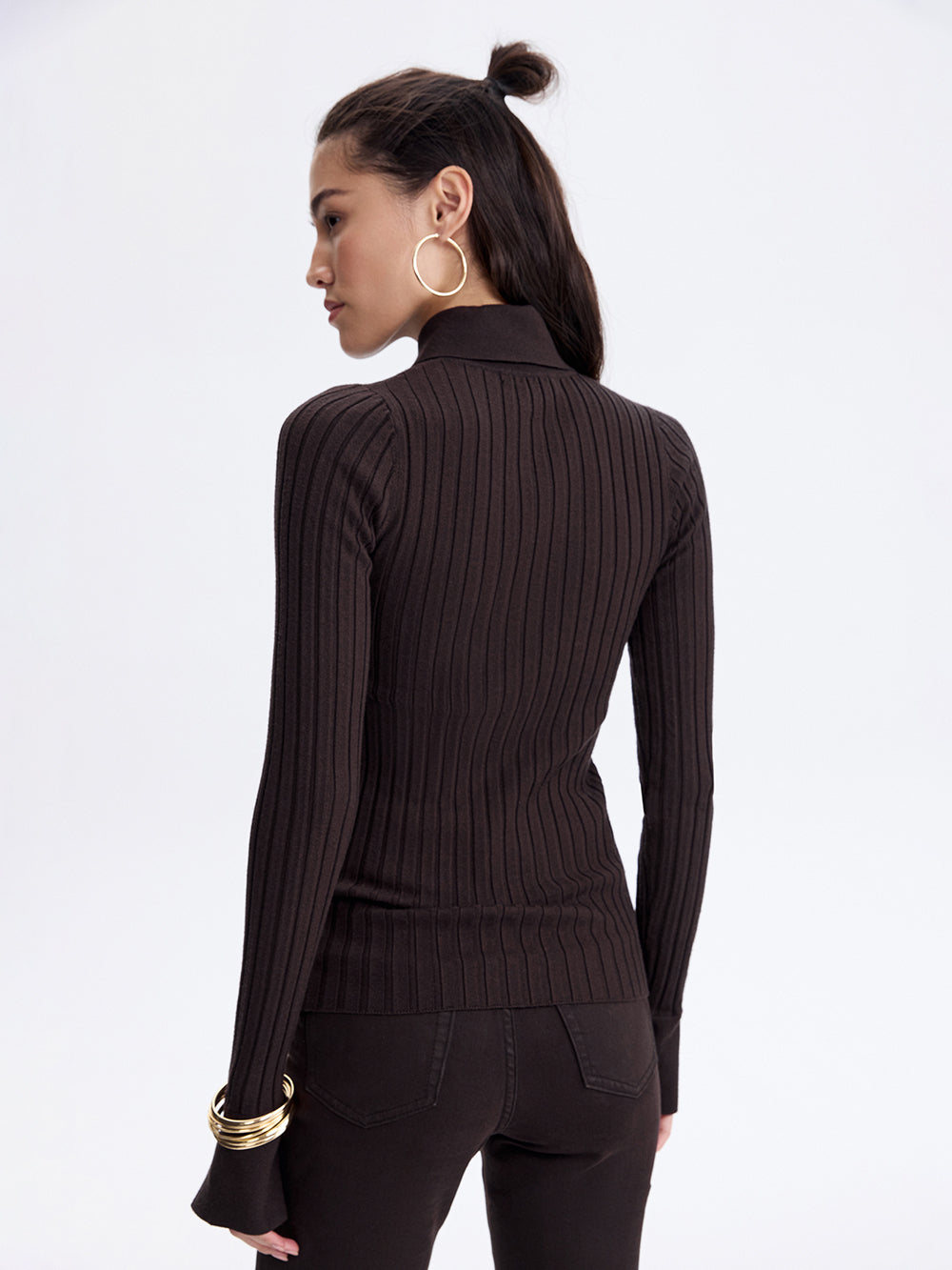 Knit Polo Turtleneck — Chocolate