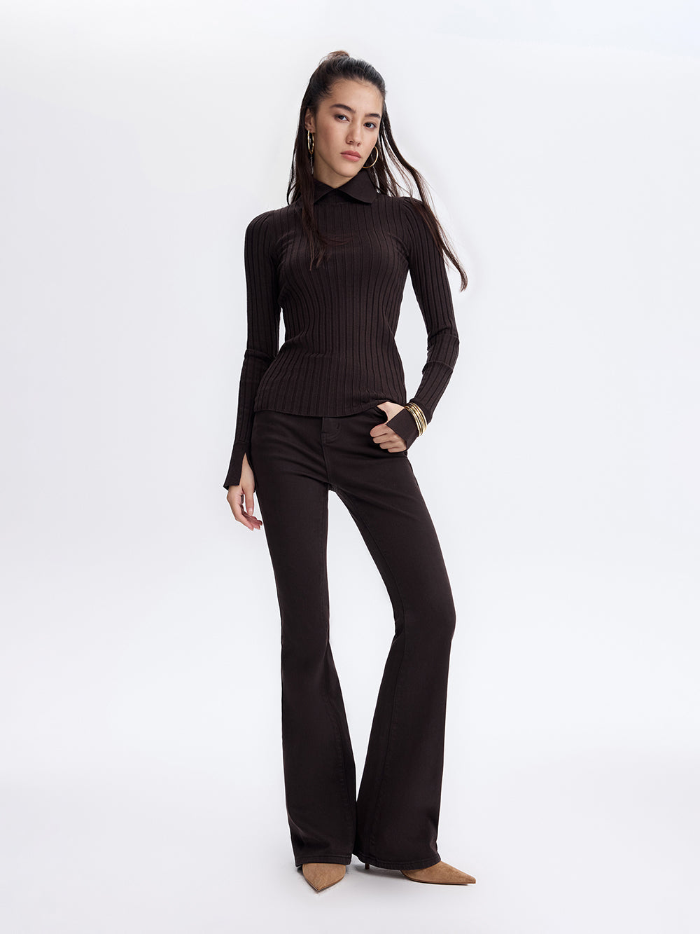 Knit Polo Turtleneck — Chocolate