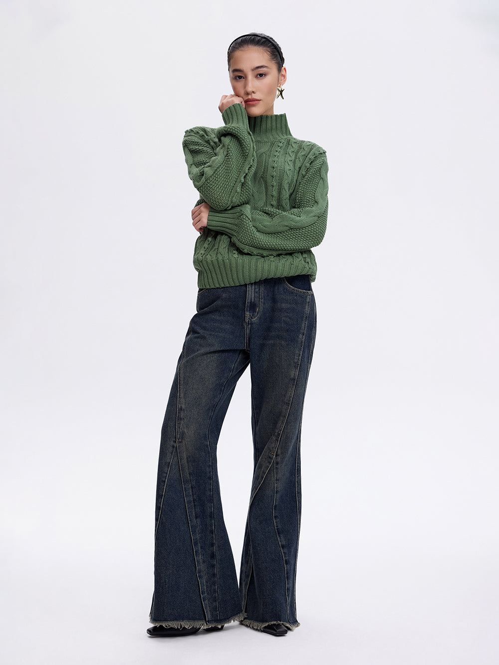 Textured Cotton Sweater — Green