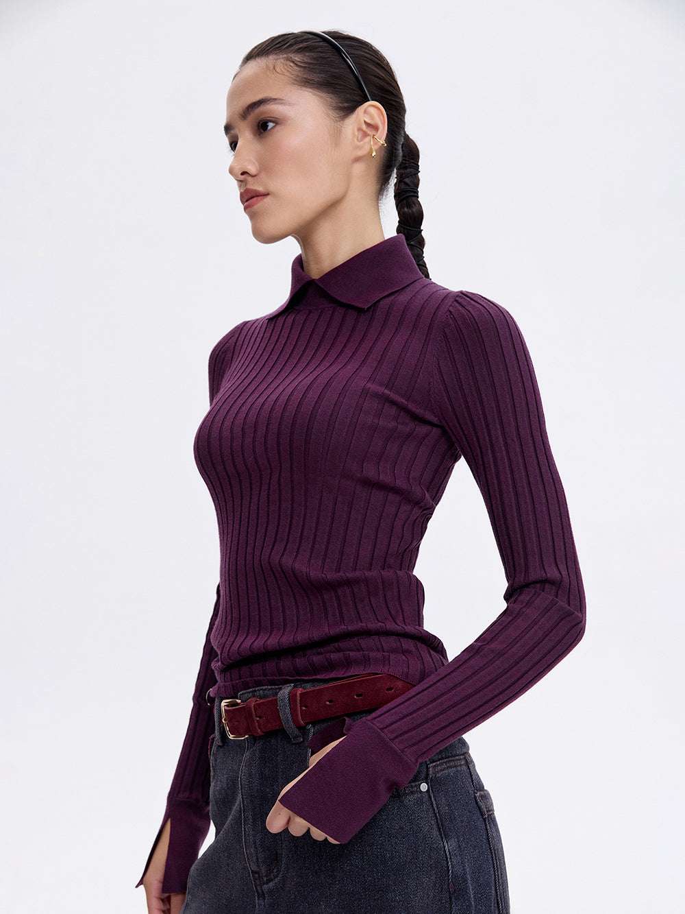 Knit Polo Turtleneck — Burgundy