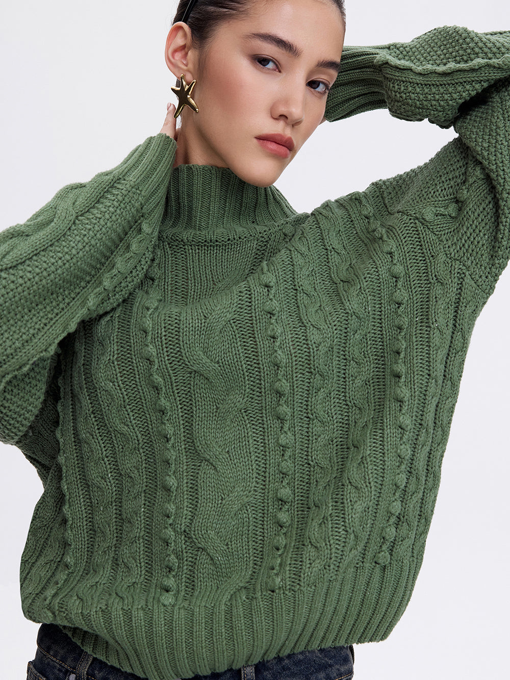Textured Cotton Sweater — Green