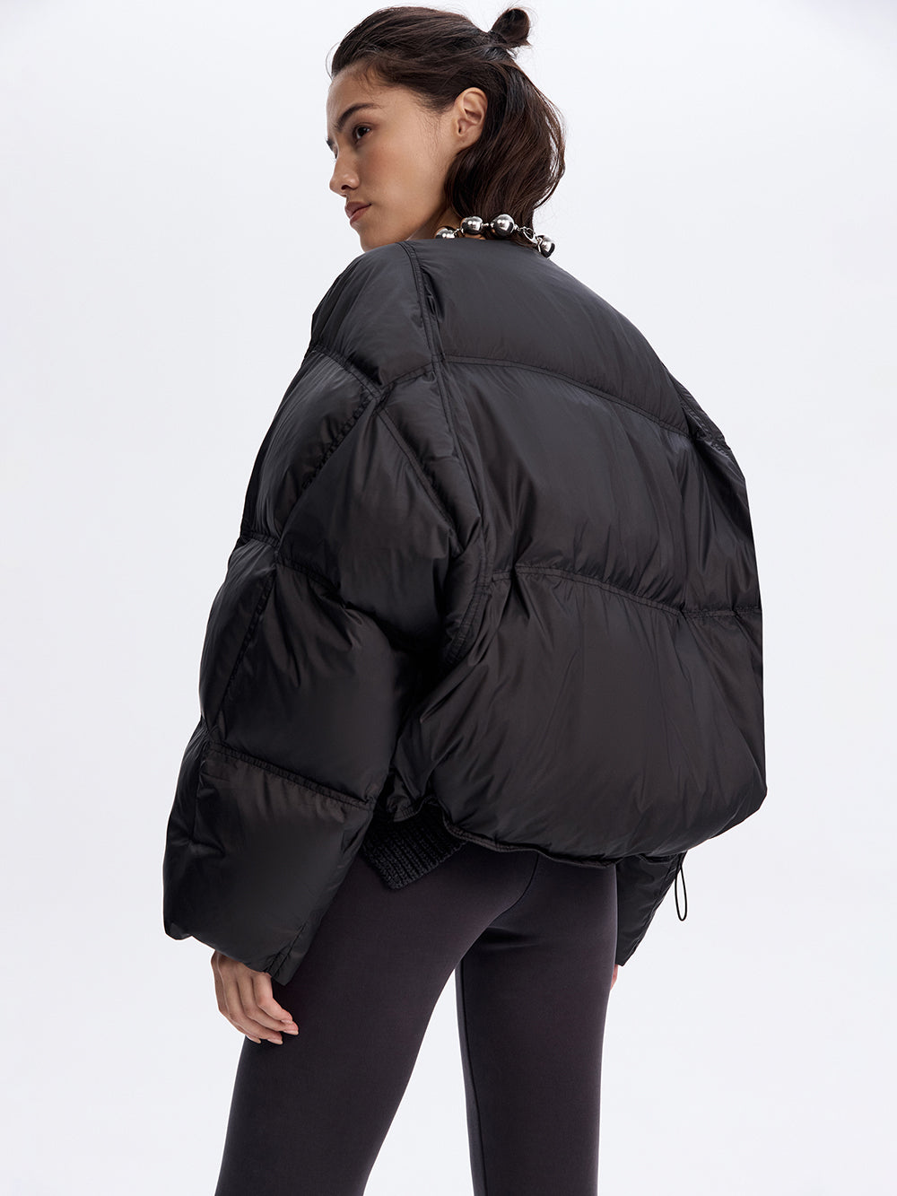 Snap-Front Puffer Jacket — Black