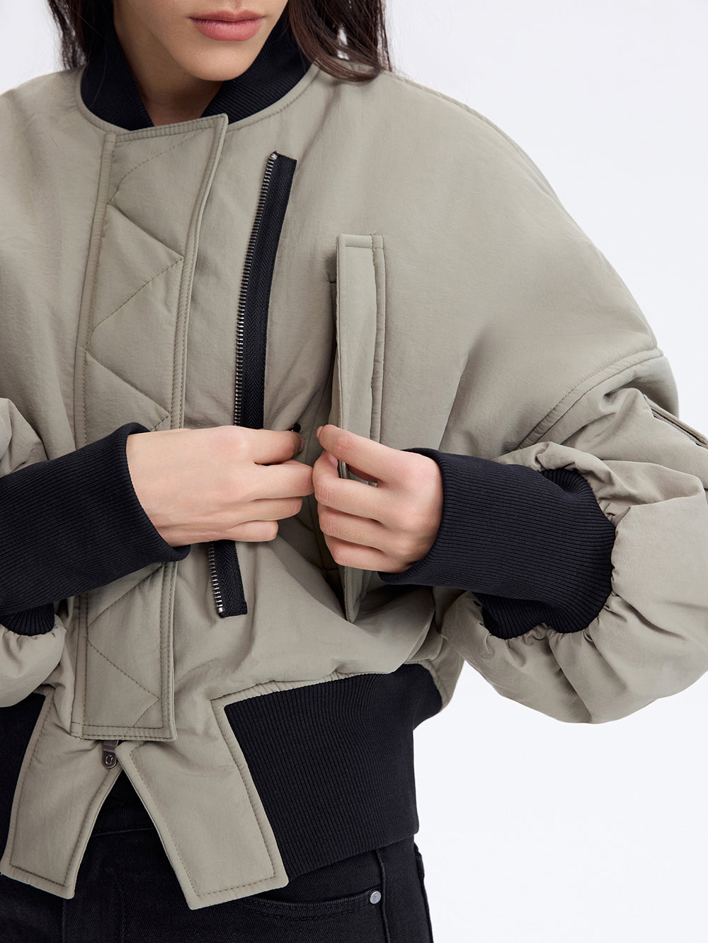 Cropped Bomber Jacket — Olive