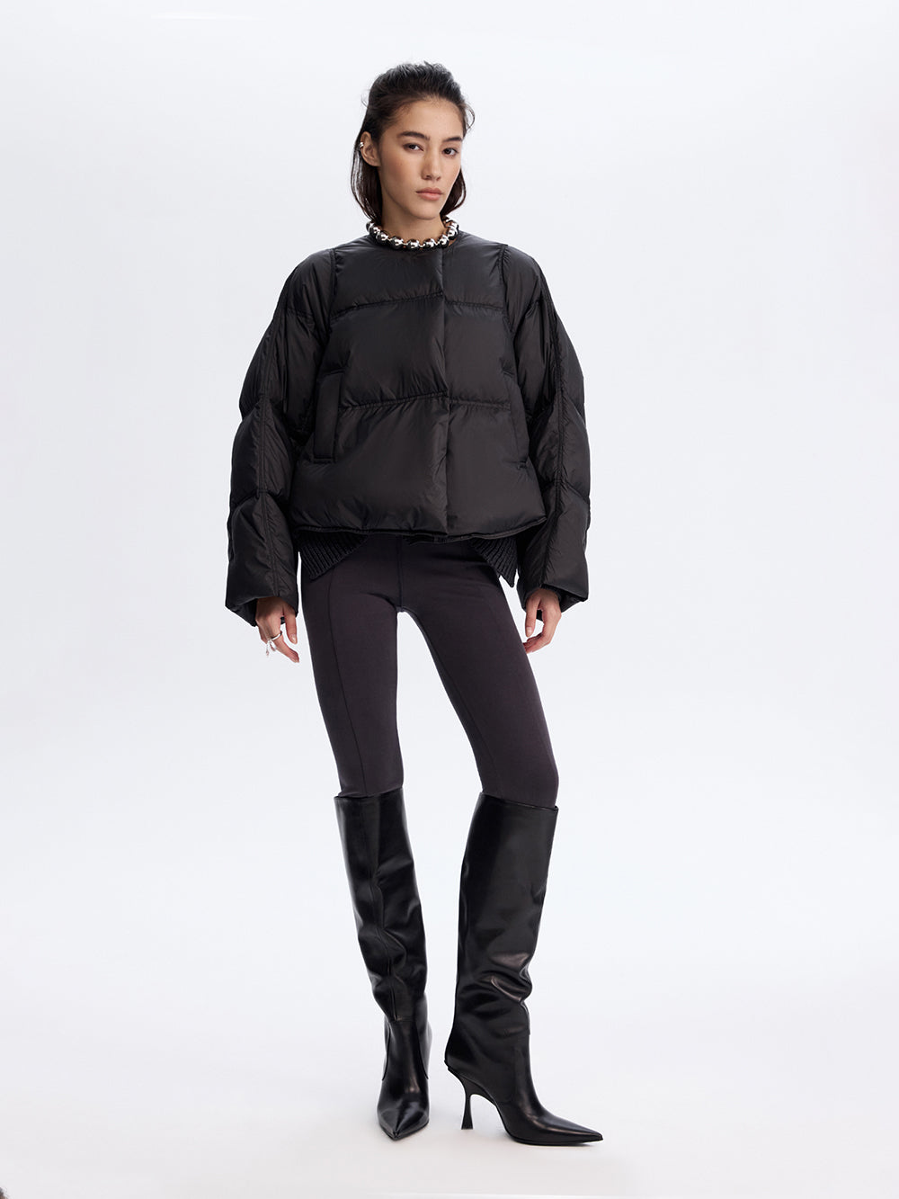 Snap-Front Puffer Jacket — Black