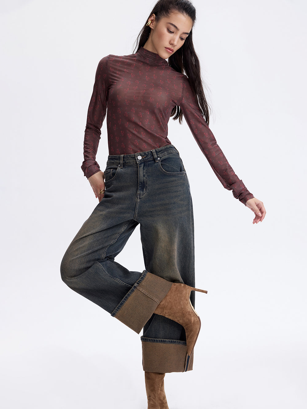 Turn-Up Baggy Jeans — Blue
