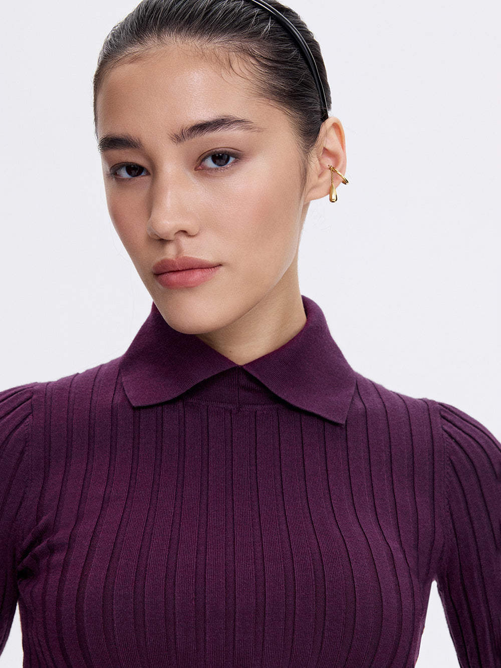 Knit Polo Turtleneck — Burgundy