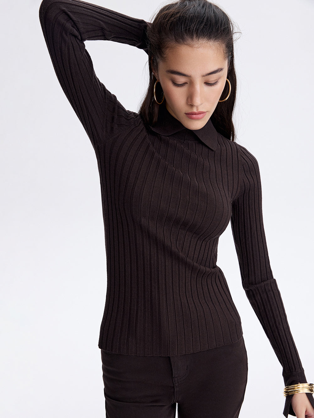 Knit Polo Turtleneck — Chocolate