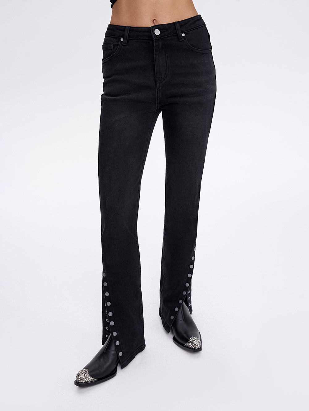 Snap-Slit Skinny Jeans — Black