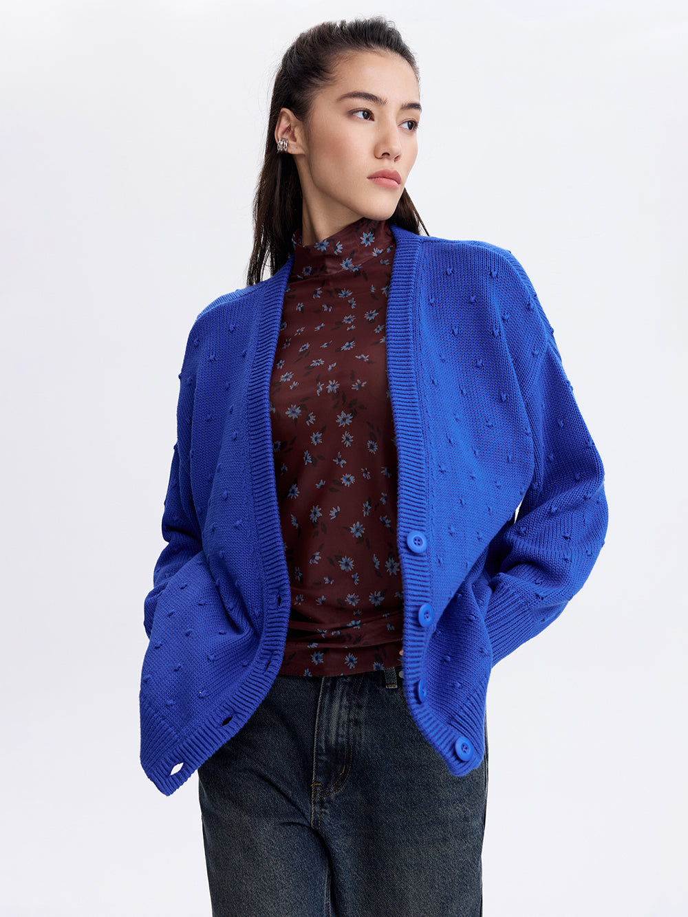 Textured Cotton Cardigan — Cornflower
