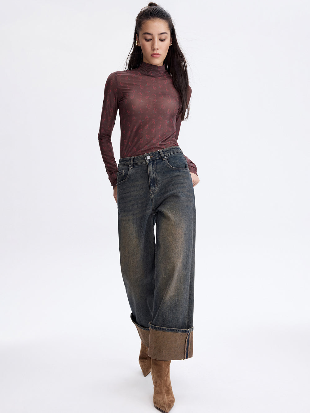 Turn-Up Baggy Jeans — Blue