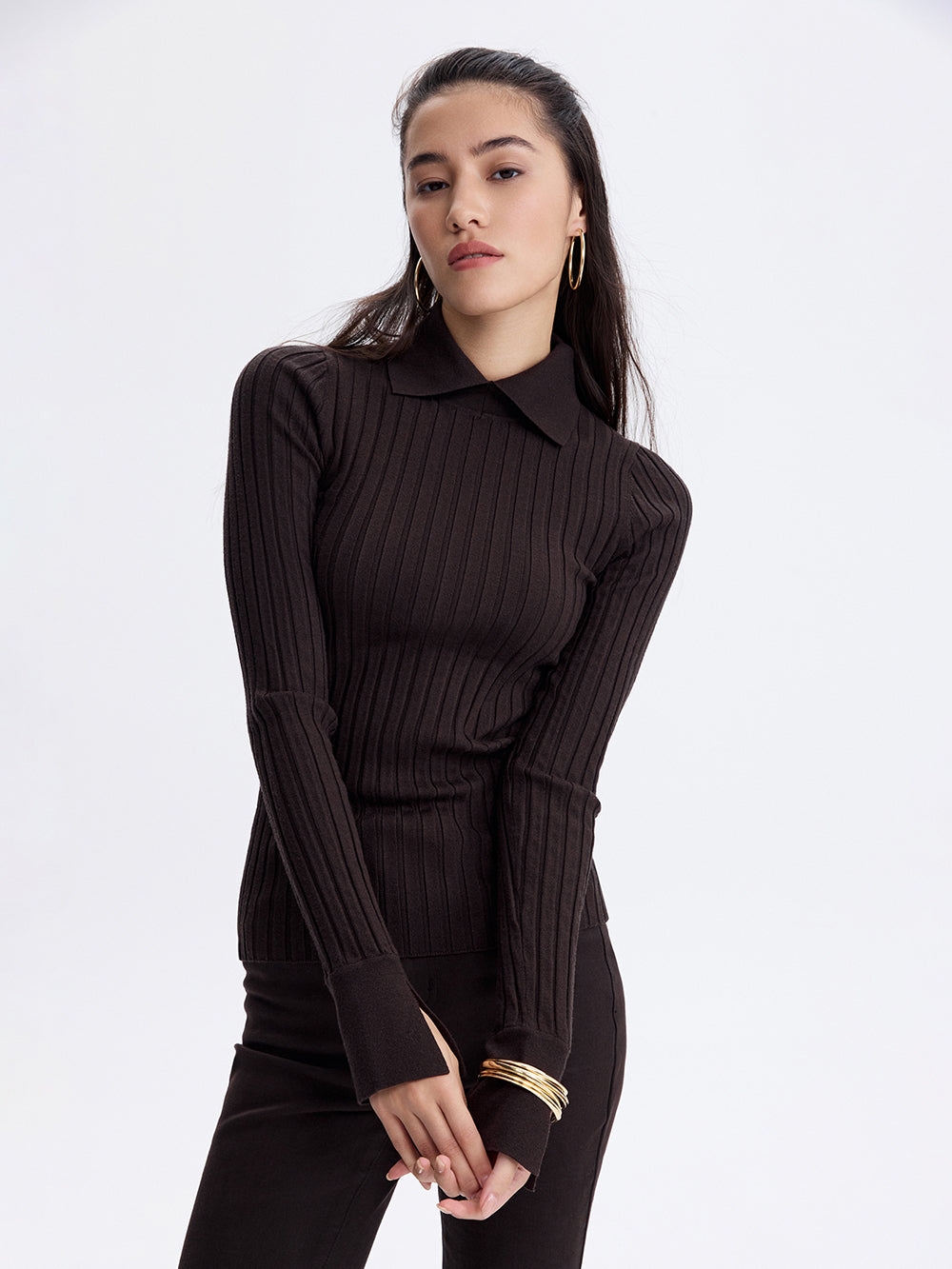 Knit Polo Turtleneck — Chocolate