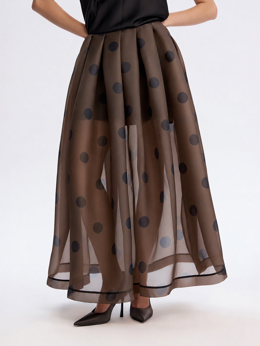 Polka Dot Organza Skirt — Brown