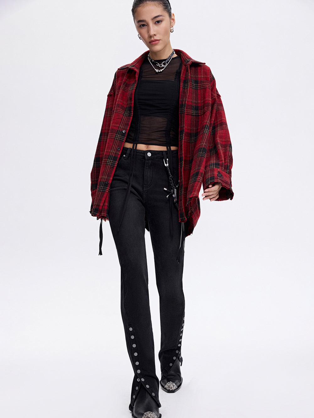 Snap-Slit Skinny Jeans — Black