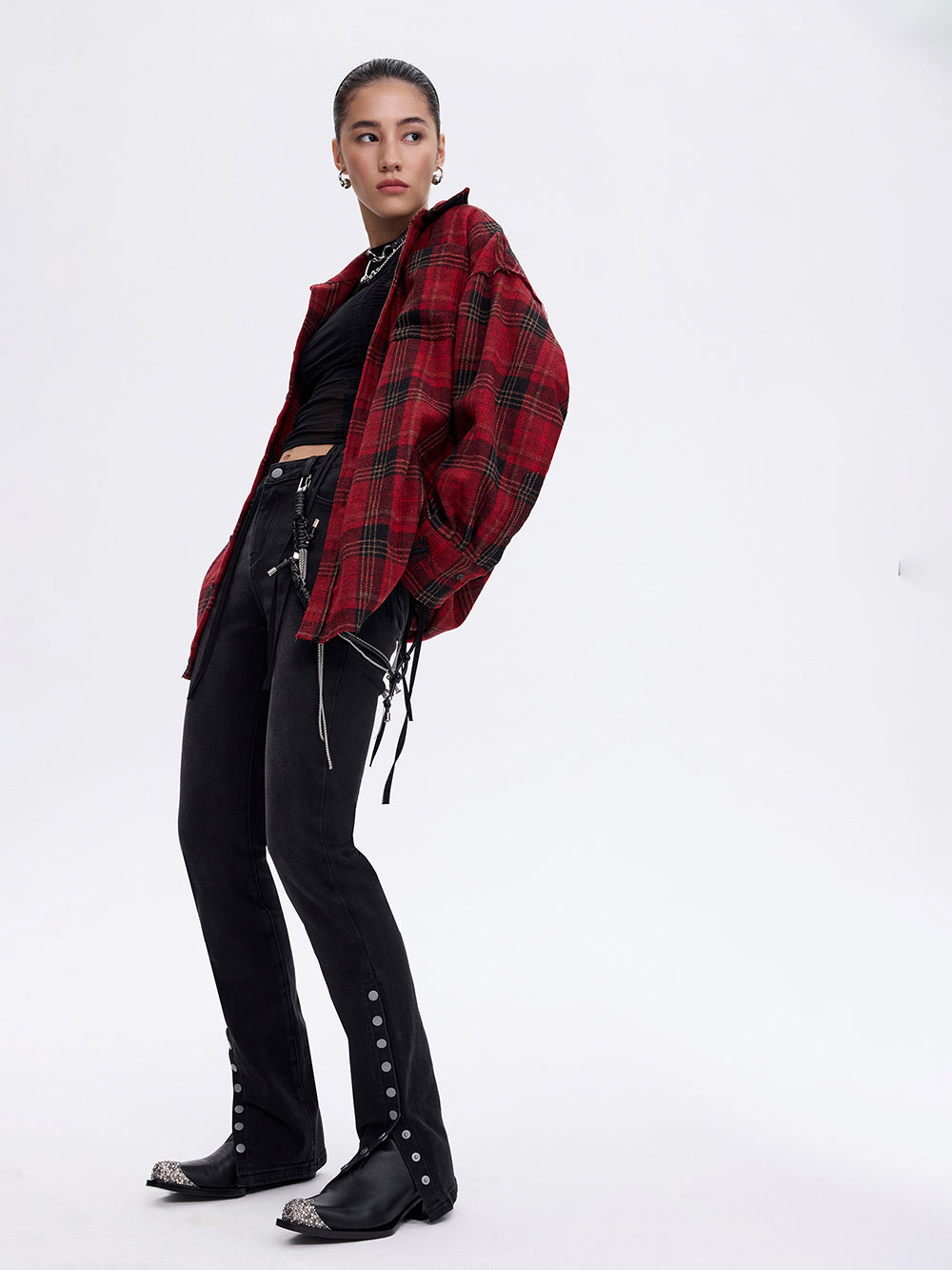 Snap-Slit Skinny Jeans — Black