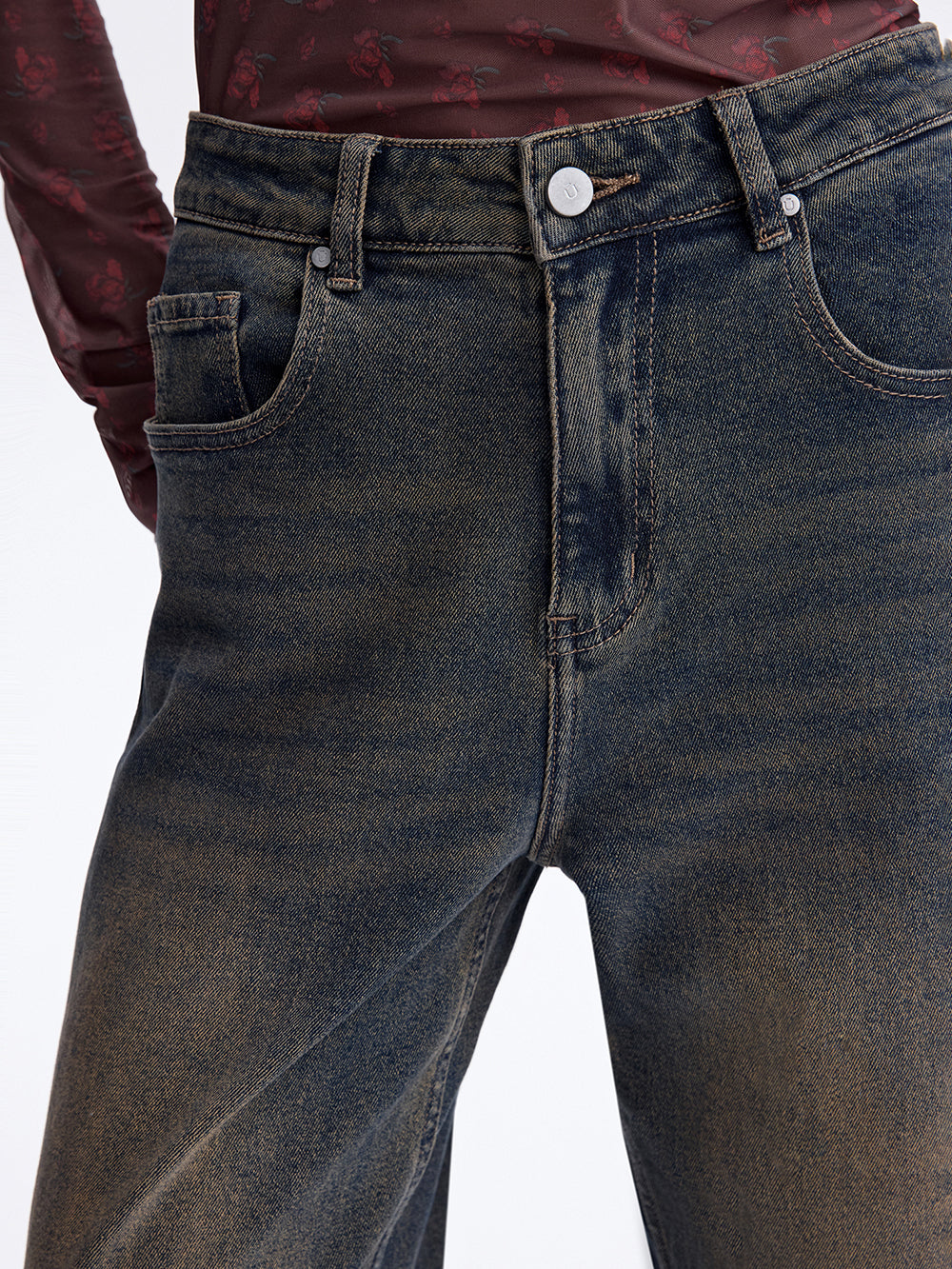 Turn-Up Baggy Jeans — Blue