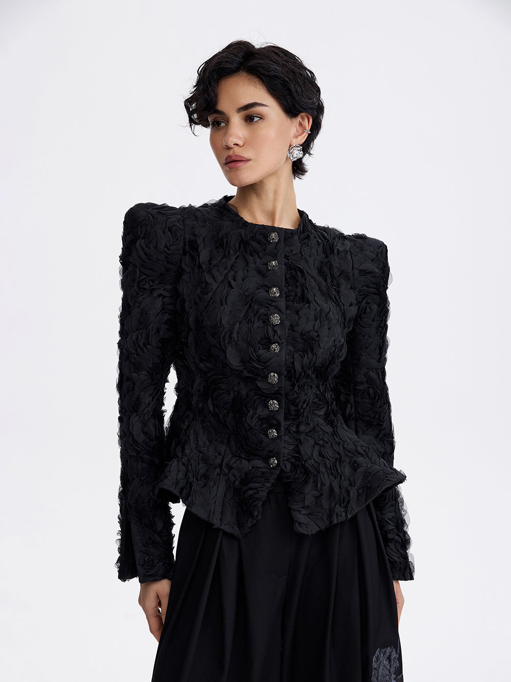 Textured Rose Jacket — Black