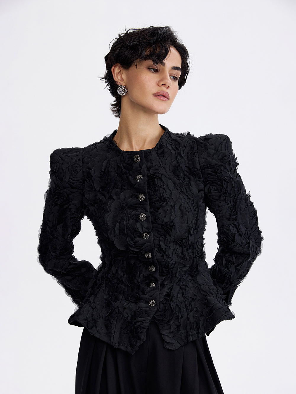 Textured Rose Jacket — Black