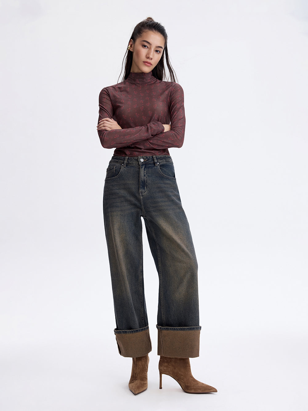 Turn-Up Baggy Jeans — Blue