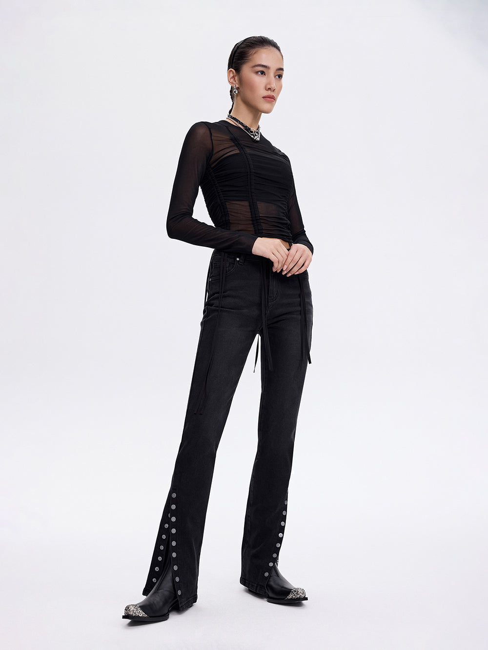 Snap-Slit Skinny Jeans — Black