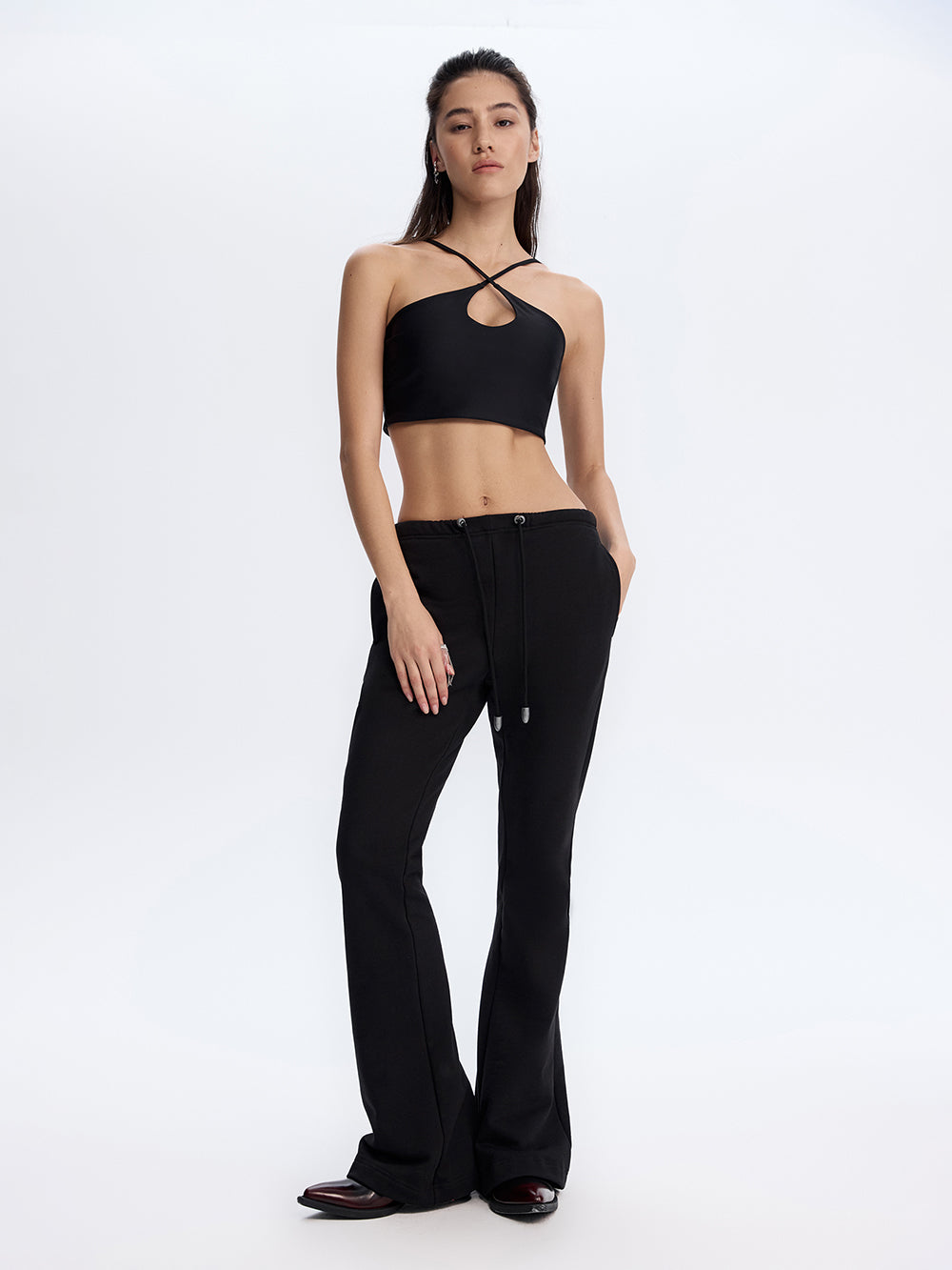 Cross-Strap Crop Top — Black
