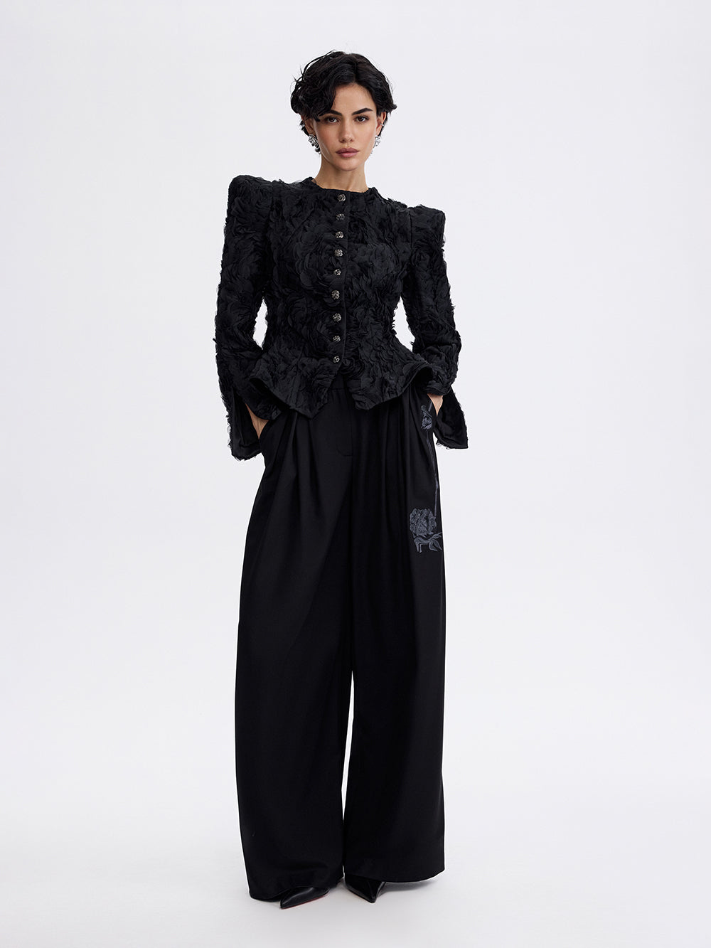 Textured Rose Jacket — Black