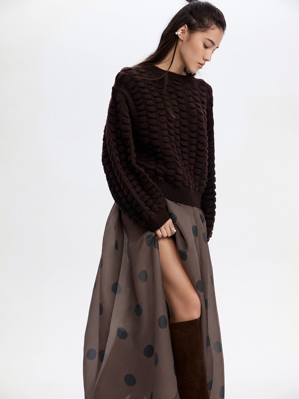 Polka Dot Organza Skirt — Brown