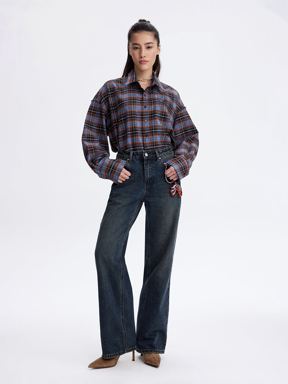 Rooster Embroidered Jeans — Blue