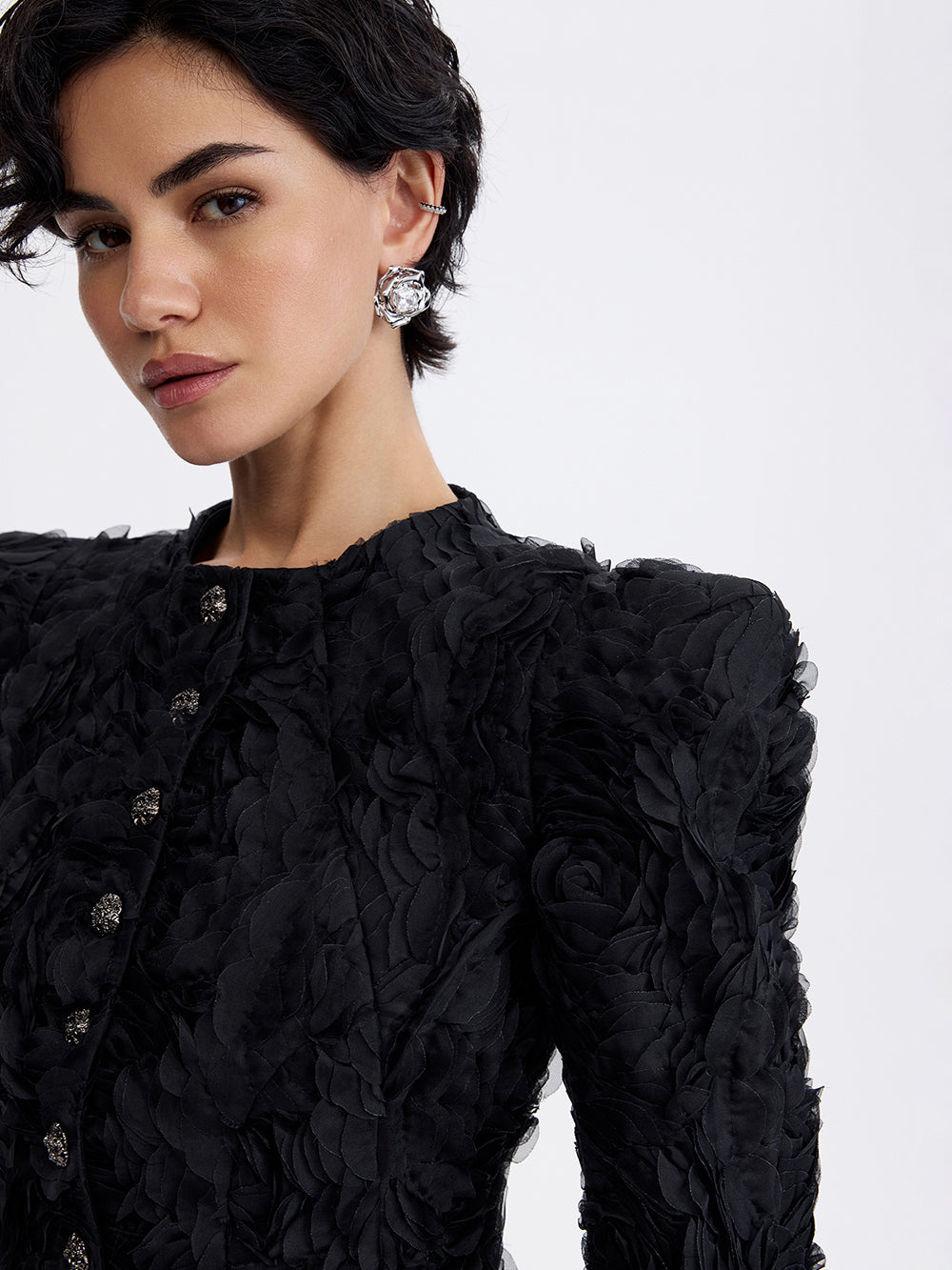 Textured Rose Jacket — Black