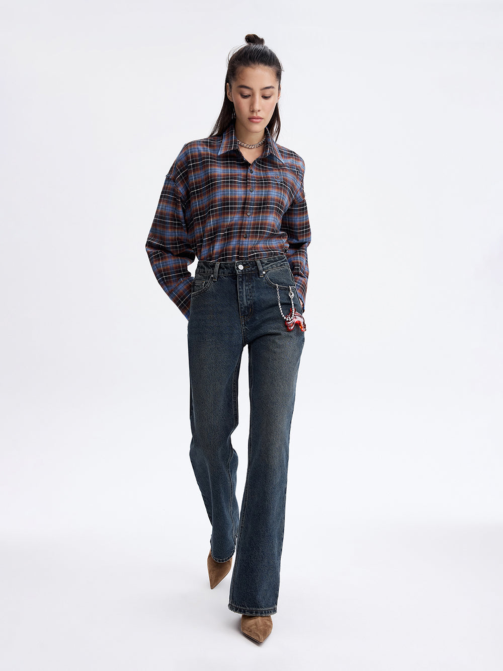Rooster Embroidered Jeans — Blue