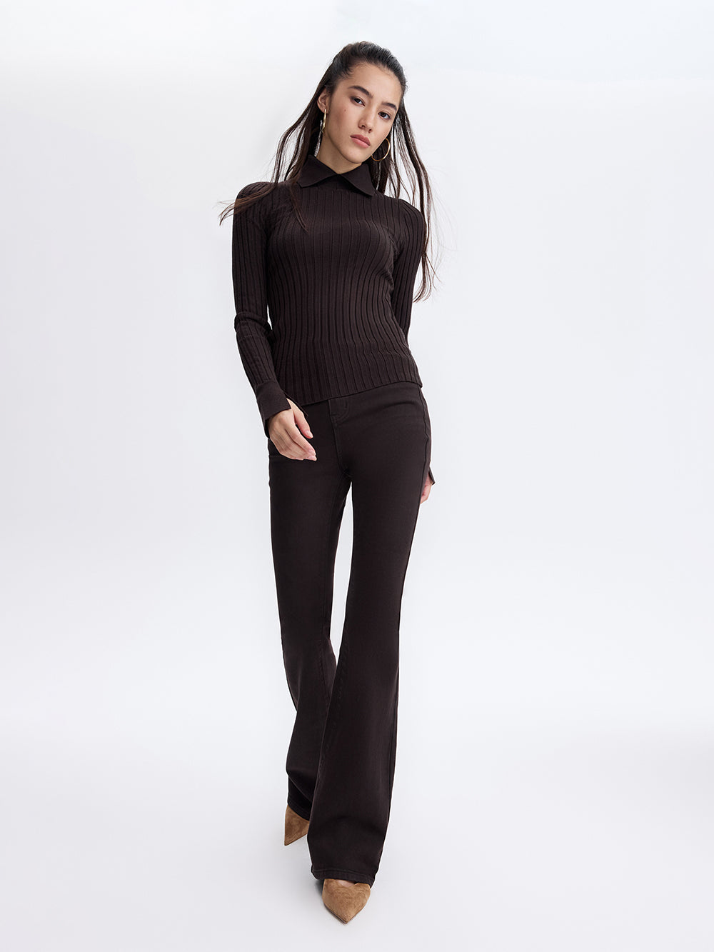 Knit Polo Turtleneck — Chocolate