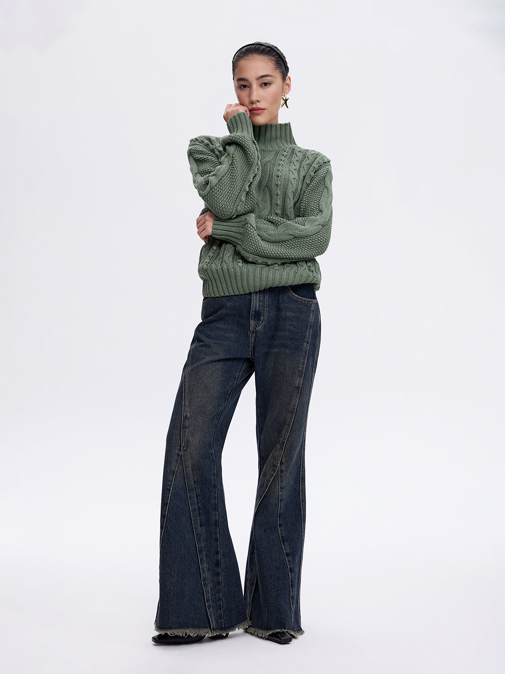 Seamed Flare Jeans — Blue