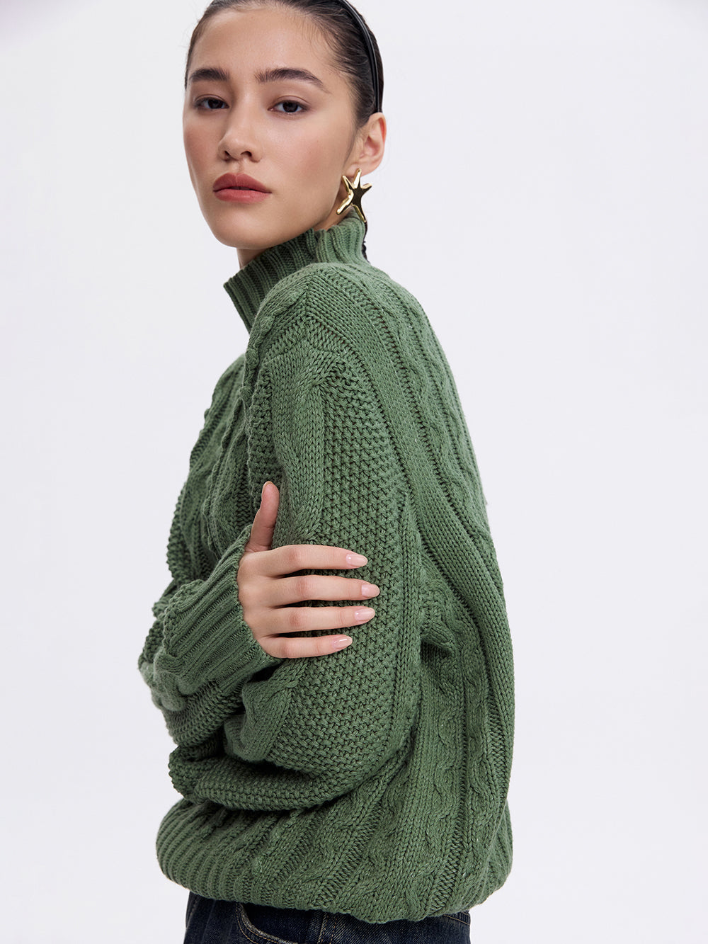 Textured Cotton Sweater — Green