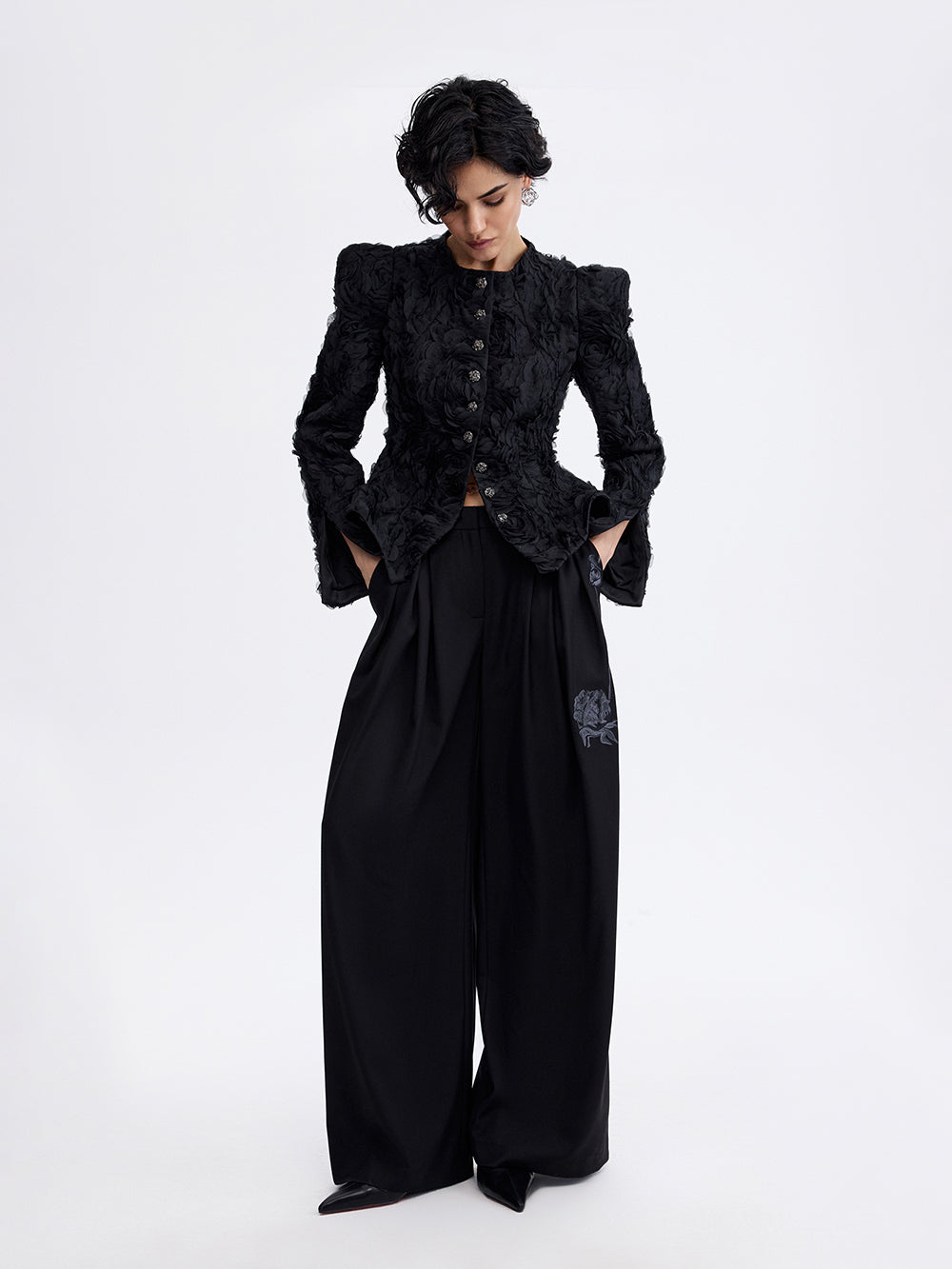 Textured Rose Jacket — Black