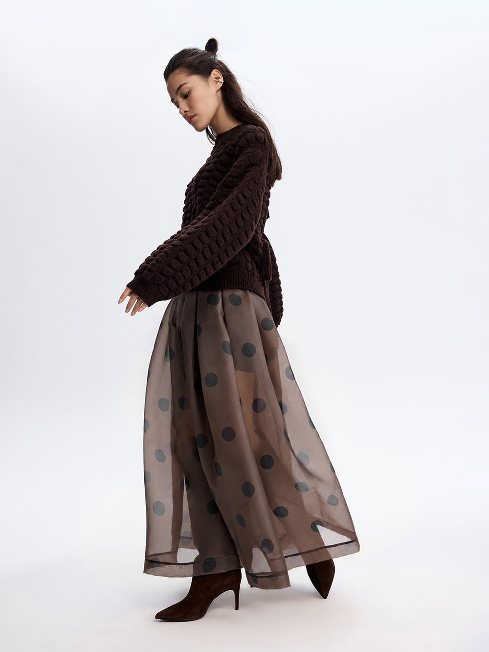 Polka Dot Organza Skirt — Brown