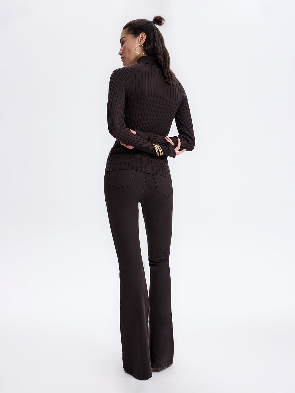 Knit Polo Turtleneck — Chocolate