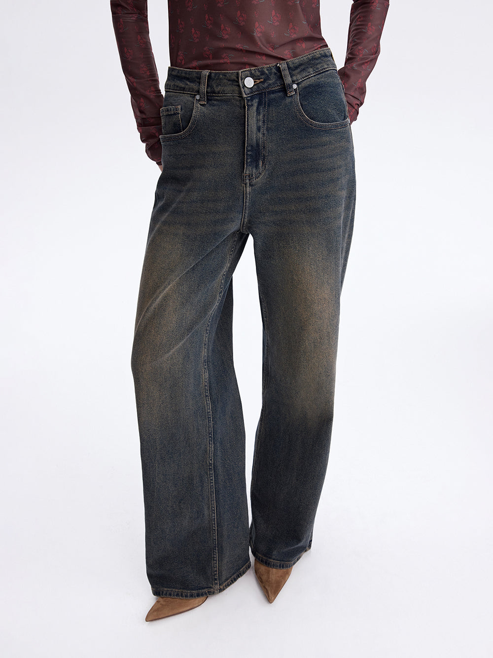 Turn-Up Baggy Jeans — Blue