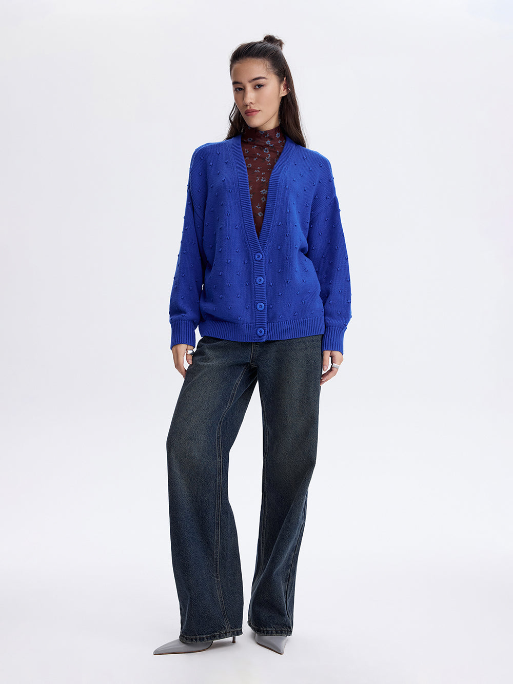 Textured Cotton Cardigan — Cornflower