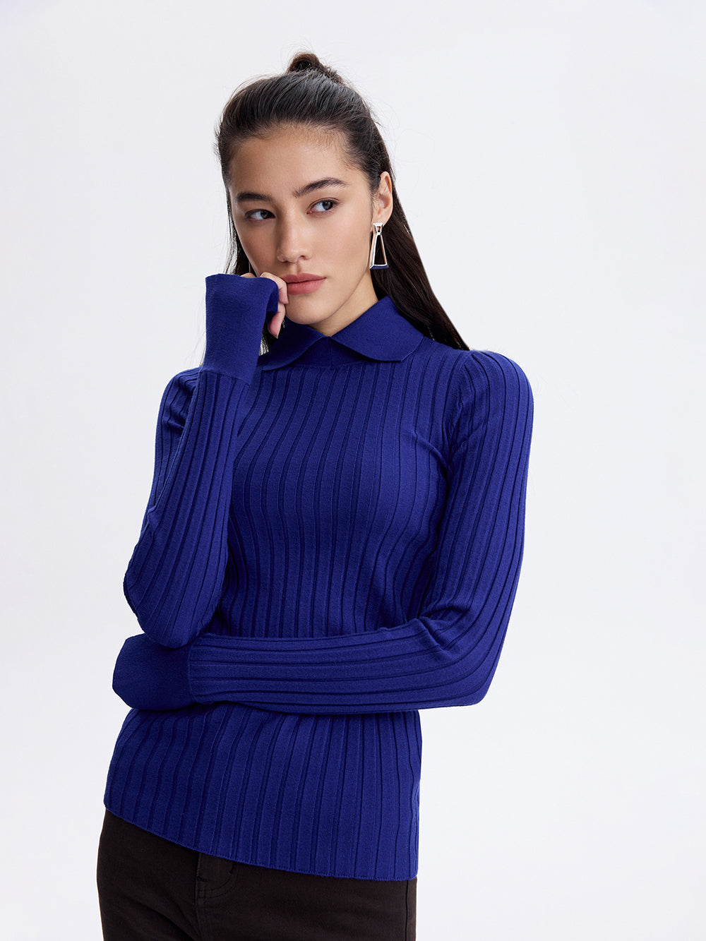 Knit Polo Turtleneck — Cornflower